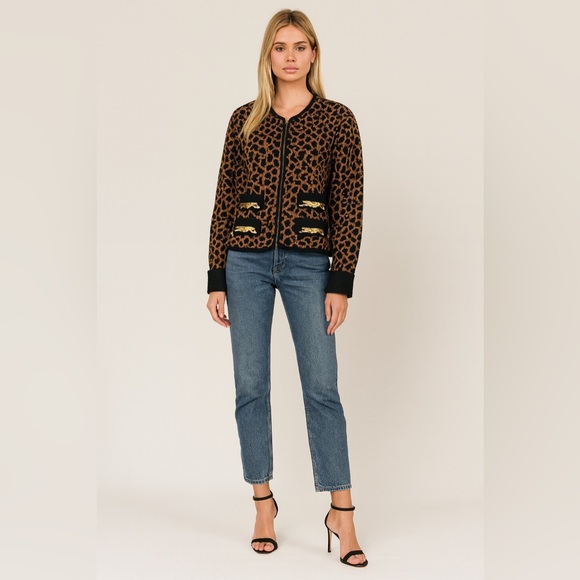 Melinda Eng Wool Knit Jacket Leopard Cheetah Animal print Jaguar Embellished - Picture 3 of 12